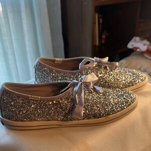 Kate Spade x Keds Champion Glitter Sneakers Silver Gold Multi WF52390 Womens 7.5